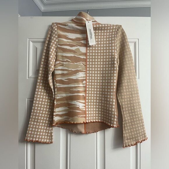 Jonathan Simkhai Xena Patchwork Pullover CaramelCombo NWT Size XS - Picture 8 of 9